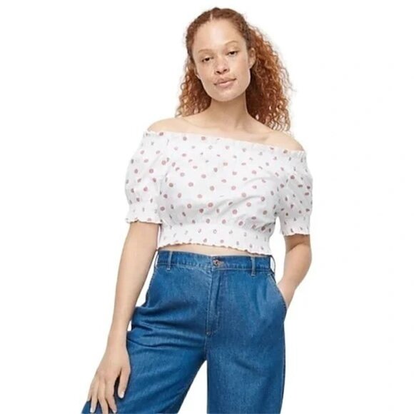 J. Crew Tops - J. CREW Puff-Sleeve Smocked Polka Dot Top, Size Medium - NWT